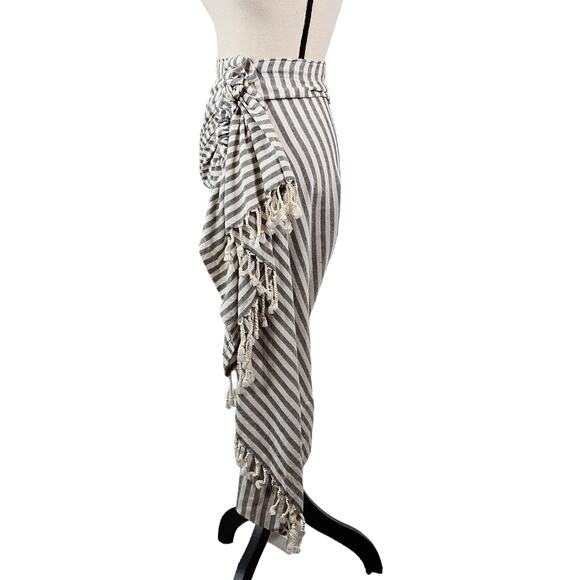Just Bee Queen Women's Tulum Striped Fringed Vacation Asymmetrical Skirt | XS - Picture 3 of 14